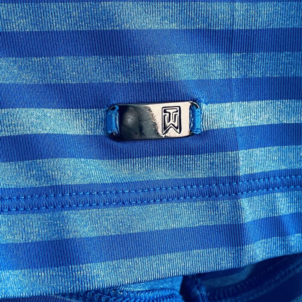 Nike Dri Fit Tiger Woods Collection TW Golf Polo Shirt Mens medium Blue Stripe